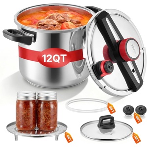 image:imageVEVOR Pressure Cooker 10Qt Pressure Cooker Stainless Steel Pressures Canner with Steaming Rack Tempered Glass Lid Three Pressures Settings for Meat Beans Rice Soup Sauces Cook up to 100 kPa12 Quarts
