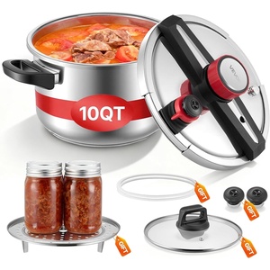 image:imageVEVOR Pressure Cooker 10Qt Pressure Cooker Stainless Steel Pressures Canner with Steaming Rack Tempered Glass Lid Three Pressures Settings for Meat Beans Rice Soup Sauces Cook up to 100 kPa10 Quarts
