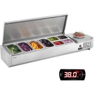 image:imageVEVOR Refrigerated Condiment Prep Station 135 W Countertop Refrigerated Condiment Station with 2 13 Pans amp 4 16 Pans 304 Stainless Body and PC Lid Sandwich Prep Table with Stainless Guard ETLNew Stainless 60 in
