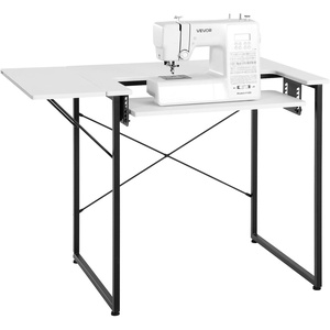 image:imageVEVOR Sewing Table Multipurpose Sewing Machine Table with Foldable Side Shelf Adjustable Shelf Steel Legs Computer Desk for Home Fashion Studio Art Studio Educational Institution White41 in