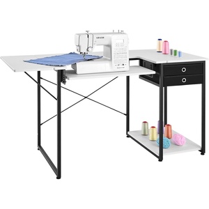 image:imageVEVOR Sewing Table Multipurpose Sewing Machine Table with Foldable Side Shelf Adjustable Shelf Steel Legs Computer Desk for Home Fashion Studio Art Studio Educational Institution White55 in