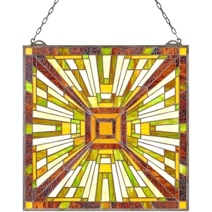 image:imageVEVOR Stained Glass Window Panel 20 x 21 in Tiffany Style Hanging Transom Window Panel with Chain Large Vertical Rectangle Stain Glass Vintage Traditional Art Handcrafts for Kitchen Home Decor20 x 21 in