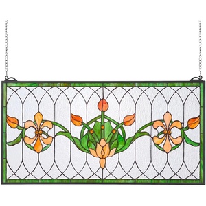 image:imageVEVOR Stained Glass Window Panel 20 x 21 in Tiffany Style Hanging Transom Window Panel with Chain Large Vertical Rectangle Stain Glass Vintage Traditional Art Handcrafts for Kitchen Home Decor32 x 17 in