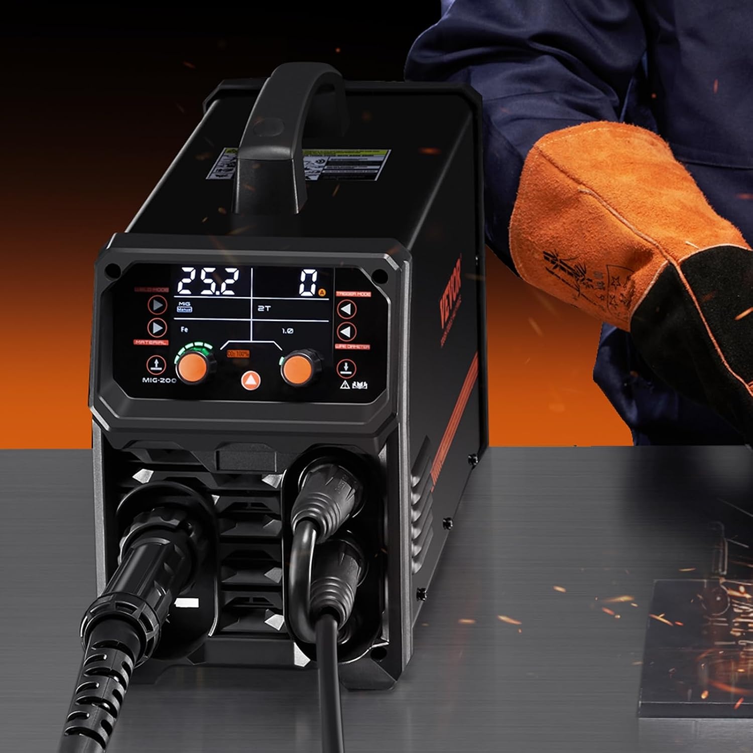 image:imageVEVOR Pro MIG Welder 250A Pluse Mig Welding Machine 5in1 Synergic Welder Machine MIG PluseGas MIGFlux Core MIGStickLift TIG 110V220V Dual Voltage Aluminum Mig Welder with LCD Screen Display4in1 200A