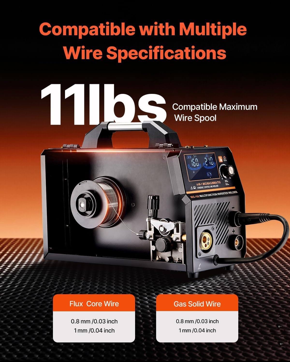 image:imageVEVOR Pro MIG Welder 250A Pluse Mig Welding Machine 5in1 Synergic Welder Machine MIG PluseGas MIGFlux Core MIGStickLift TIG 110V220V Dual Voltage Aluminum Mig Welder with LCD Screen Display4in1 160A