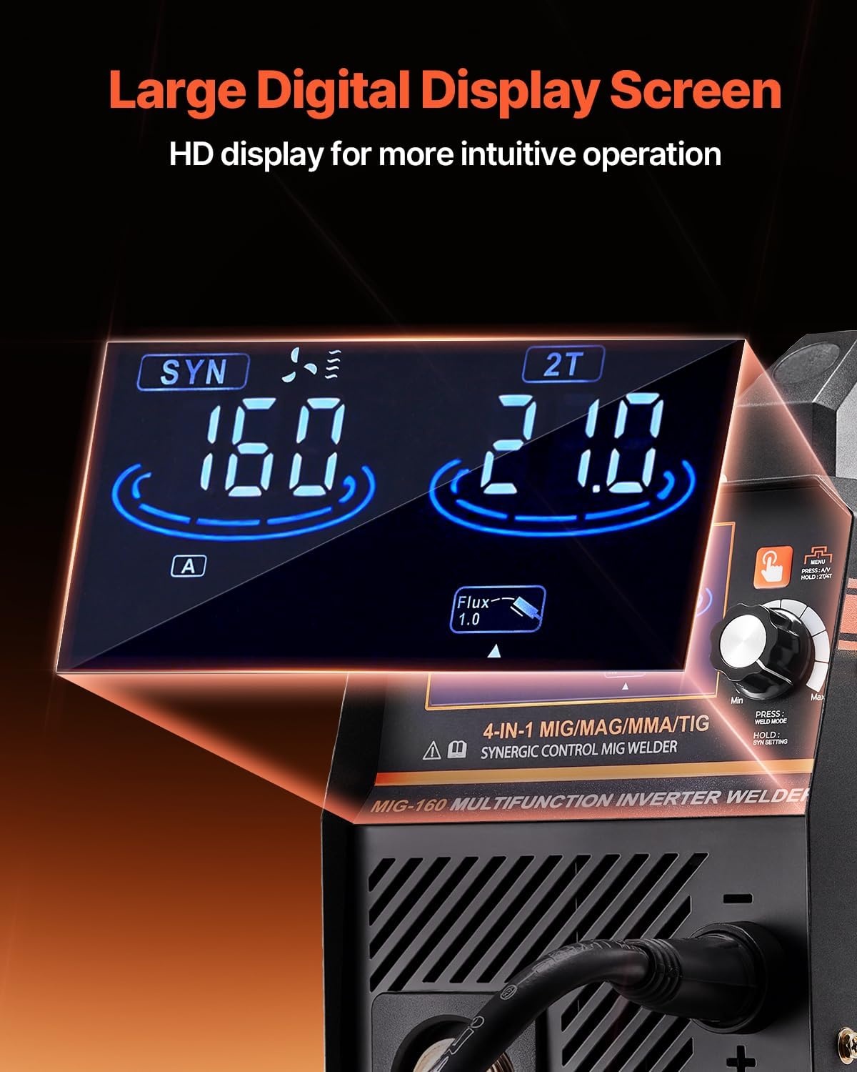 image:imageVEVOR Pro MIG Welder 250A Pluse Mig Welding Machine 5in1 Synergic Welder Machine MIG PluseGas MIGFlux Core MIGStickLift TIG 110V220V Dual Voltage Aluminum Mig Welder with LCD Screen Display4in1 160A