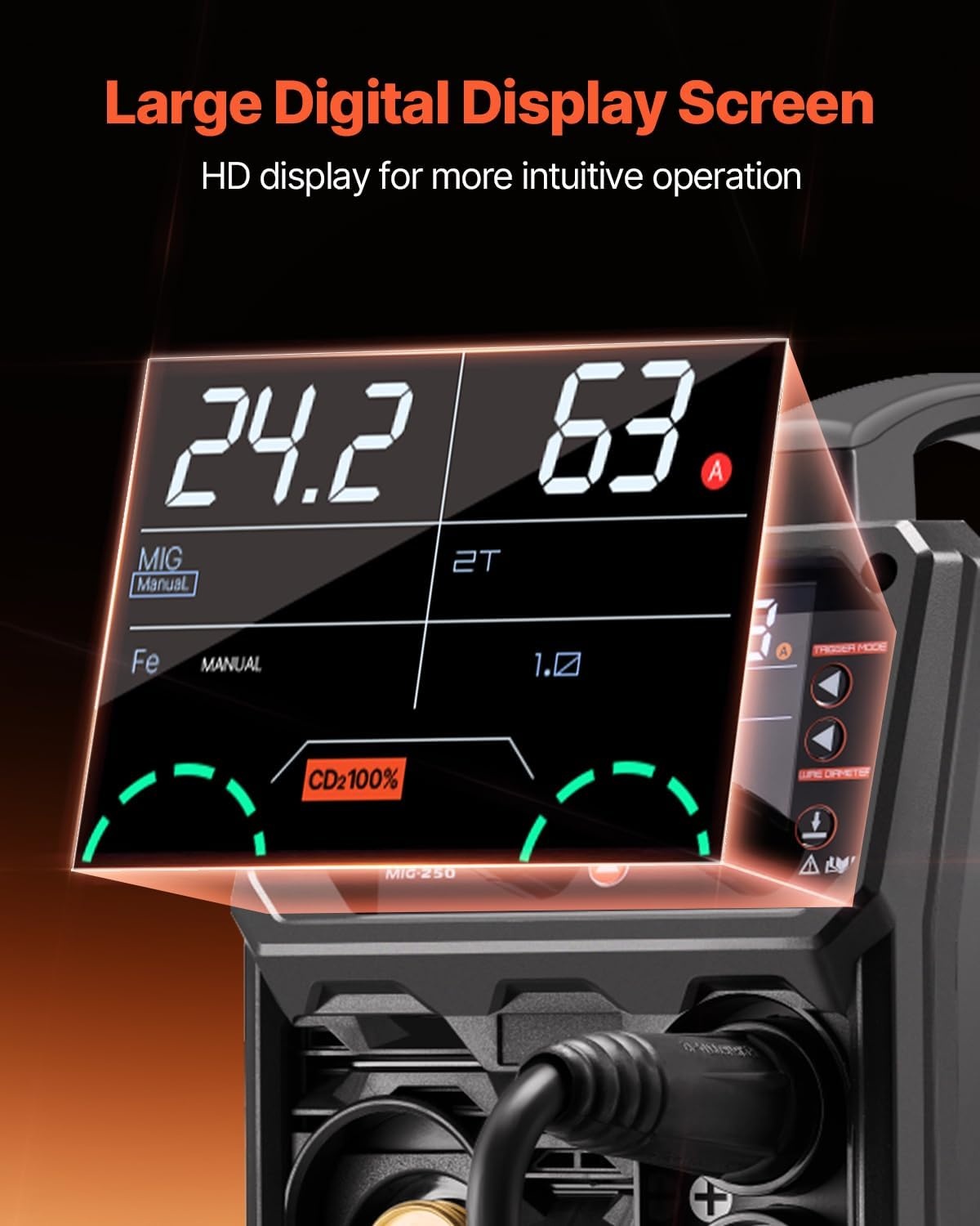 image:imageVEVOR Pro MIG Welder 250A Pluse Mig Welding Machine 5in1 Synergic Welder Machine MIG PluseGas MIGFlux Core MIGStickLift TIG 110V220V Dual Voltage Aluminum Mig Welder with LCD Screen Display169 x 71 x 126 in
