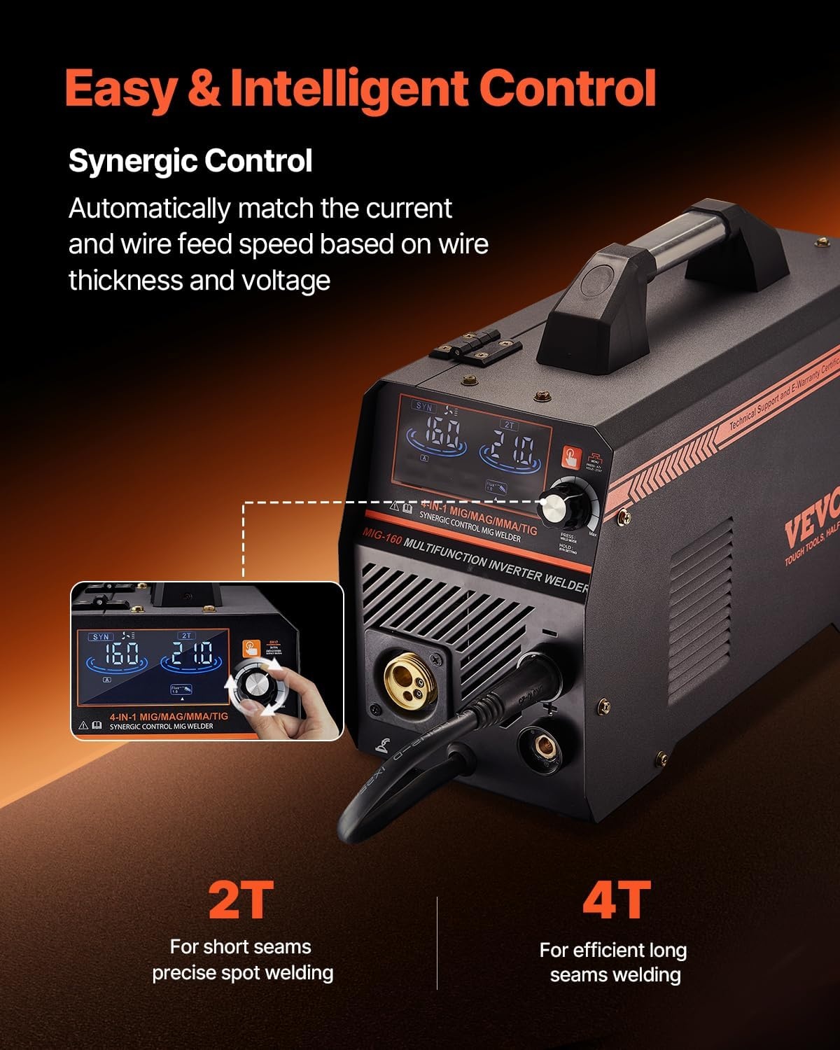 image:imageVEVOR Pro MIG Welder 250A Pluse Mig Welding Machine 5in1 Synergic Welder Machine MIG PluseGas MIGFlux Core MIGStickLift TIG 110V220V Dual Voltage Aluminum Mig Welder with LCD Screen Display4in1 160A