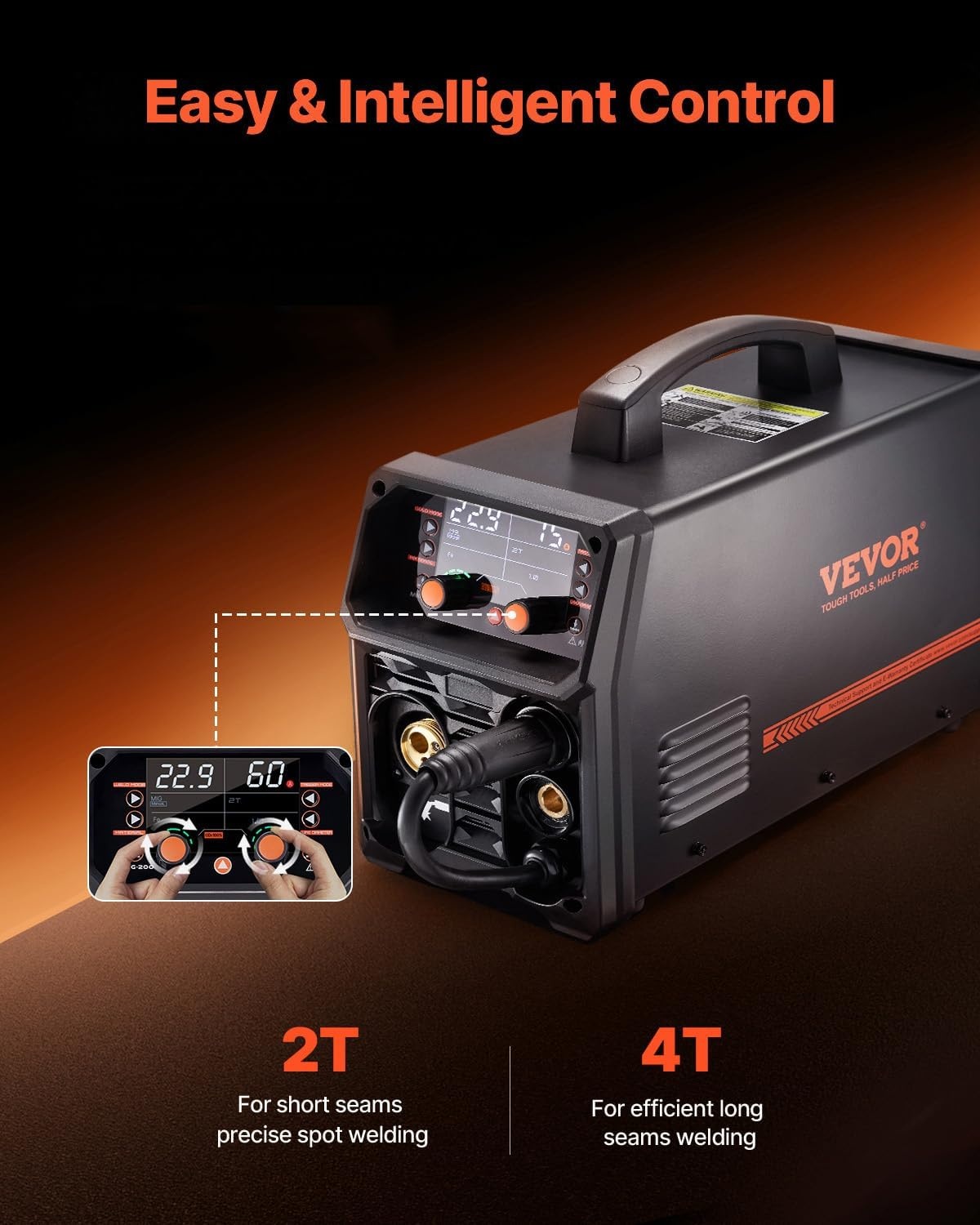 image:imageVEVOR Pro MIG Welder 250A Pluse Mig Welding Machine 5in1 Synergic Welder Machine MIG PluseGas MIGFlux Core MIGStickLift TIG 110V220V Dual Voltage Aluminum Mig Welder with LCD Screen Display200 A