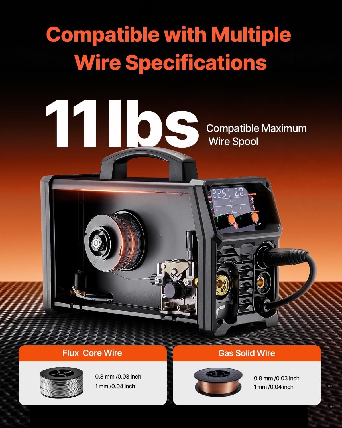 image:imageVEVOR Pro MIG Welder 250A Pluse Mig Welding Machine 5in1 Synergic Welder Machine MIG PluseGas MIGFlux Core MIGStickLift TIG 110V220V Dual Voltage Aluminum Mig Welder with LCD Screen Display4in1 200A