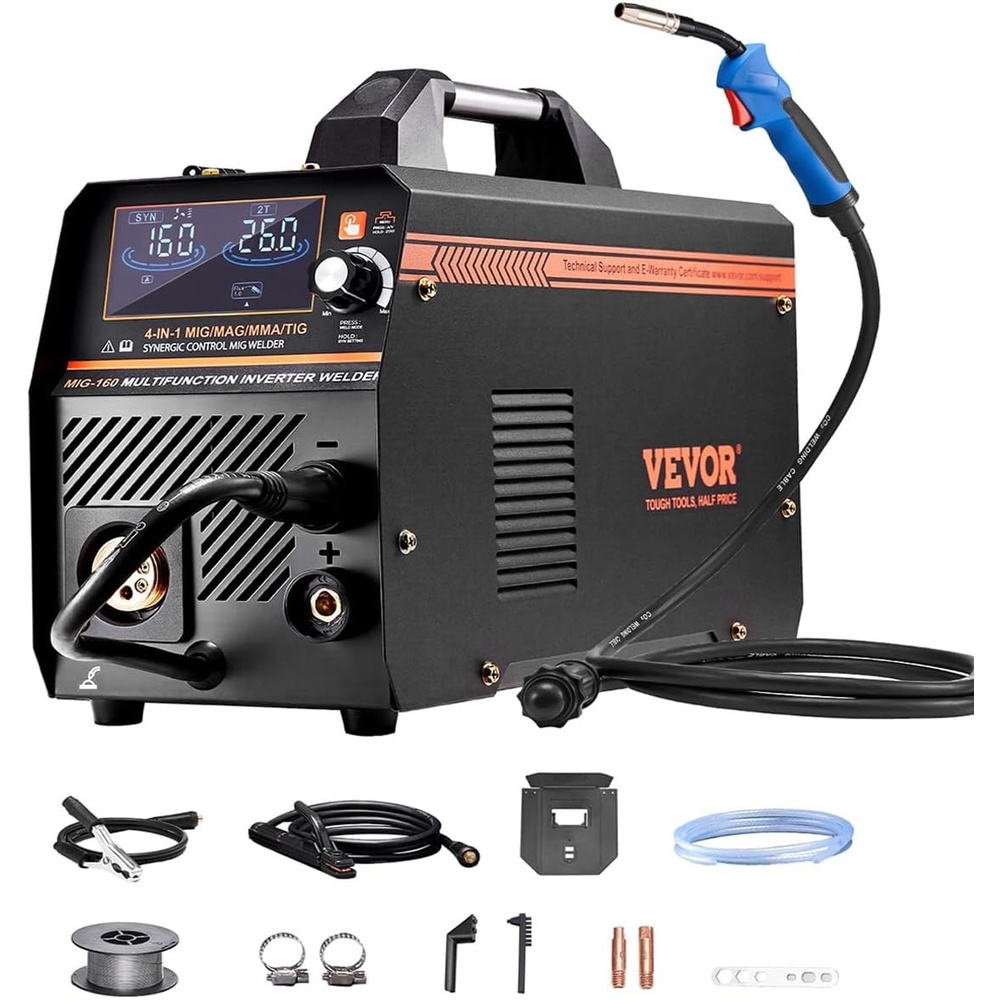 image:imageVEVOR Pro MIG Welder 250A Pluse Mig Welding Machine 5in1 Synergic Welder Machine MIG PluseGas MIGFlux Core MIGStickLift TIG 110V220V Dual Voltage Aluminum Mig Welder with LCD Screen Display4in1 160A