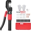 image:imageVEVOR Crimping Tool AWG1220 Copper And Aluminum Terminal Battery Lug Hydraulic Crimper with a Cutting Pliers Gloves 5pcs Copper Ring Connectors 8 x Heat Shrink Sleeves and a Blow Moulded Case