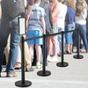 image:imageVEVOR Crowd Control Stanchion Set Stanchion Set with 66 ft2 m Black Retractable Belt Black Crowd Control Barrier wConcrete and Metal Base  Easy Connect Assembly 4Black