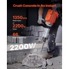 image:imageVEVOR Demolition Jack Hammer MAX 2200W Electric Jackhammer Heavy Duty 1350 BPM Concrete Breaker 2pcs Chisels Bit Chipping with Case Black  Concrete Breaker 1350 BPM 360 Rotary Handle Efficient Cooling System HighStrength Alloy Chuck Includes Case BlackOrange