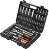 image:imageVEVOR Socket Set 225 Pieces 38 amp 14 amp 12 inch Drive Socket and Ratchet Set SAE and Metric Deep and Shallow Mechanic Tool Kit with Bits Accessories Storage Case CRV Alloy Steel for Repair1412