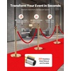 image:imageVEVOR Stanchions and Velvet Ropes 6Pcs Hollow Base with Stainless Steel Post amp 2625ft Carpet 4 Red Velvet Ropes Crowd Control Barriers Gold Stanchions Red Carpet Runner Poles for Party SuppliesGold  Red
