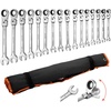 image:imageVEVOR Combination Wrench Set 32Piece SAE and Metric 12Point Box End and 15 Angled Open End Combination Wrenches with Roll Up Pouch Carbon Steel for General Household and Automotive RepairsFlexhead