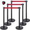 image:imageVEVOR Stanchion Post 6 Pcs Stanchions with Retractable Belts Carbon Steel Black Stanchions Queue with Sand Injection Hollow Base Crowd Control Barriers for Theaters Parties Weddings ExhibitionsBlack  Red