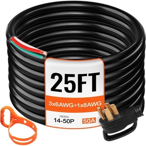image:imageVEVOR 15Foot 50 Amp Heavy Duty Generator Extension Cord 6381 Gauge STW 125V250V 4Wire NEMA 1450P to SS250R 12500W Power Cord with Handle for RV EV Transfer Switch25 FT