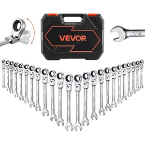 image:imageVEVOR 24piece Ratcheting Wrench Set with 180 Flex Head AntiSlip Tooth Combination Wrench Sets with Organizer Box Metric 819mm amp SAE 1434 Black Electrophoretic CoatingSilver 24pcs
