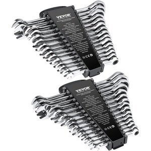 image:imageVEVOR 24piece Ratcheting Wrench Set with 180 Flex Head AntiSlip Tooth Combination Wrench Sets with Organizer Box Metric 819mm amp SAE 1434 Black Electrophoretic CoatingSilver 30pcs