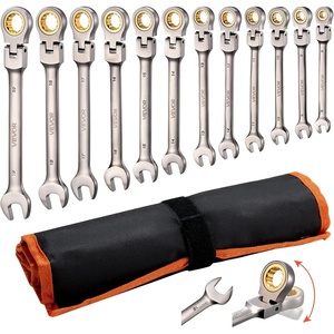 image:imageVEVOR 24piece Ratcheting Wrench Set with 180 Flex Head AntiSlip Tooth Combination Wrench Sets with Organizer Box Metric 819mm amp SAE 1434 Black Electrophoretic CoatingNickel Plating 12pcs