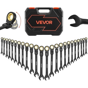 image:imageVEVOR 24piece Ratcheting Wrench Set with 180 Flex Head AntiSlip Tooth Combination Wrench Sets with Organizer Box Metric 819mm amp SAE 1434 Black Electrophoretic CoatingBlack 24pcs