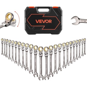 image:imageVEVOR 24piece Ratcheting Wrench Set with 180 Flex Head AntiSlip Tooth Combination Wrench Sets with Organizer Box Metric 819mm amp SAE 1434 Black Electrophoretic CoatingNickel Plating 24pcs