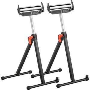 image:imageVEVOR 2Pack Stands 250 lbs Load Capacity 2743 in Adjustable Height Folding Heavy Duty with Polished Steel Roller Head amp Edge Guides for Table Saw Outfeed Woodworking Extension Support Black2Pack