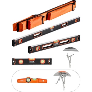 image:imageVEVOR 4Piece Torpedo Level 48241610 Inch Box Levels Set Fluorescent Light Up Bubble Vials Ruler for 4590180 Degree Aluminum Alloy Magnetic Leveler Tool ShockProofOnly 10inch has magneticNonmagnetic