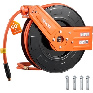 image:imageVEVOR Retractable Air Hose Reel 12 Inch x 50 FT Rubber Air Hose Max 300PSI Auto Rewind AirCompressor Hoses Reel with 5 ft Lead in CeilingWall Mount for Garage Workshops12IN x 50FT