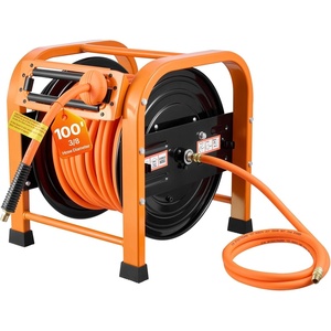image:imageVEVOR Retractable Air Hose Reel 38 Inch x 100 FT Hybrid Air Hose Max 300PSI Auto Rewind AirCompressor Hoses Reel with 5ft Lead in Portable Freestanding Heavy Duty Steel Reel for Garages Workshops