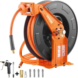 image:imageVEVOR Retractable Air Hose Reel 38 Inch x 50 FT Rubber Air Hose Max 300PSI Auto Rewind AirCompressor Hoses Reel with 5 ft Lead in CeilingWall Mount Heavy Duty Steel Double Arm38IN x 65FT