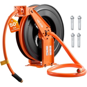 image:imageVEVOR Retractable Air Hose Reel 38 Inch x 50 FT Rubber Air Hose Max 300PSI Auto Rewind AirCompressor Hoses Reel with 5 ft Lead in CeilingWall Mount Heavy Duty Steel Double Arm34IN x 50FT