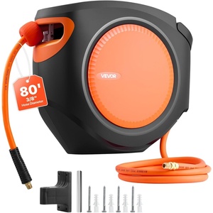 image:imageVEVOR Retractable Air Hose Reel 38 Inch x 80 FT Hybrid Air Hose Max 300PSI Enclosed AirCompressor Hoses Reel Auto Rewind with 66 ft Lead in 180 Swivel CeilingWall Mount for Workshops38IN x 80FT