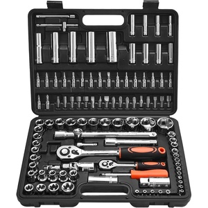 image:imageVEVOR Socket Set 225 Pieces 38 amp 14 amp 12 inch Drive Socket and Ratchet Set SAE and Metric Deep and Shallow Mechanic Tool Kit with Bits Accessories Storage Case CRV Alloy Steel for Repair1412