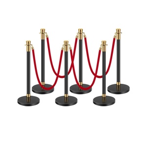 image:imageVEVOR Stanchions and Velvet Ropes 6 Pcs Crowd Control Barriers with 4 Black Velvet Ropes Stainless Steel Stanchion Post Queue with Sand Injection Hollow Base for Theater Wedding Party SuppliesRed Rope