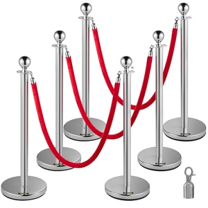 image:imageVEVOR Stanchions and Velvet Ropes 6Pcs Hollow Base with Stainless Steel Post amp 2625ft Carpet 4 Red Velvet Ropes Crowd Control Barriers Gold Stanchions Red Carpet Runner Poles for Party SuppliesSilver