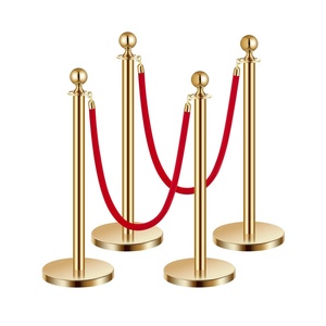 image:imageVEVOR Stanchions and Velvet Ropes 8Pcs Hollow Base with Stainless Steel Post 6 Red Velvet Ropes and Posts Crowd Control Barriers Gold Stanchions Red Carpet Runner Poles for Party SuppliesGold