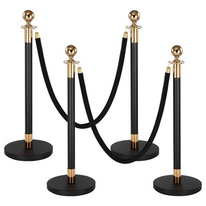 image:imageVEVOR Stanchions and Velvet Ropes 8Pcs Hollow Base with Stainless Steel Post 6 Red Velvet Ropes and Posts Crowd Control Barriers Gold Stanchions Red Carpet Runner Poles for Party SuppliesBlack