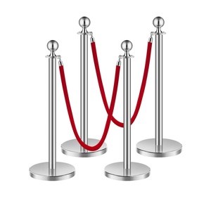 image:imageVEVOR Stanchions and Velvet Ropes 8Pcs Hollow Base with Stainless Steel Post 6 Red Velvet Ropes and Posts Crowd Control Barriers Gold Stanchions Red Carpet Runner Poles for Party SuppliesSilver