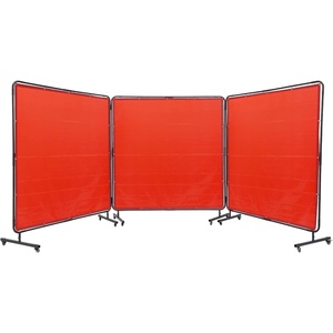 image:imageVEVOR Welding Screen with Frame 6 x 6 3 Panel Welding Curtain Screens FlameResistant Vinyl Welding Protection Screen on 12 Swivel Wheels 6 Lockable Movable amp Professional for Workshop YellowRed