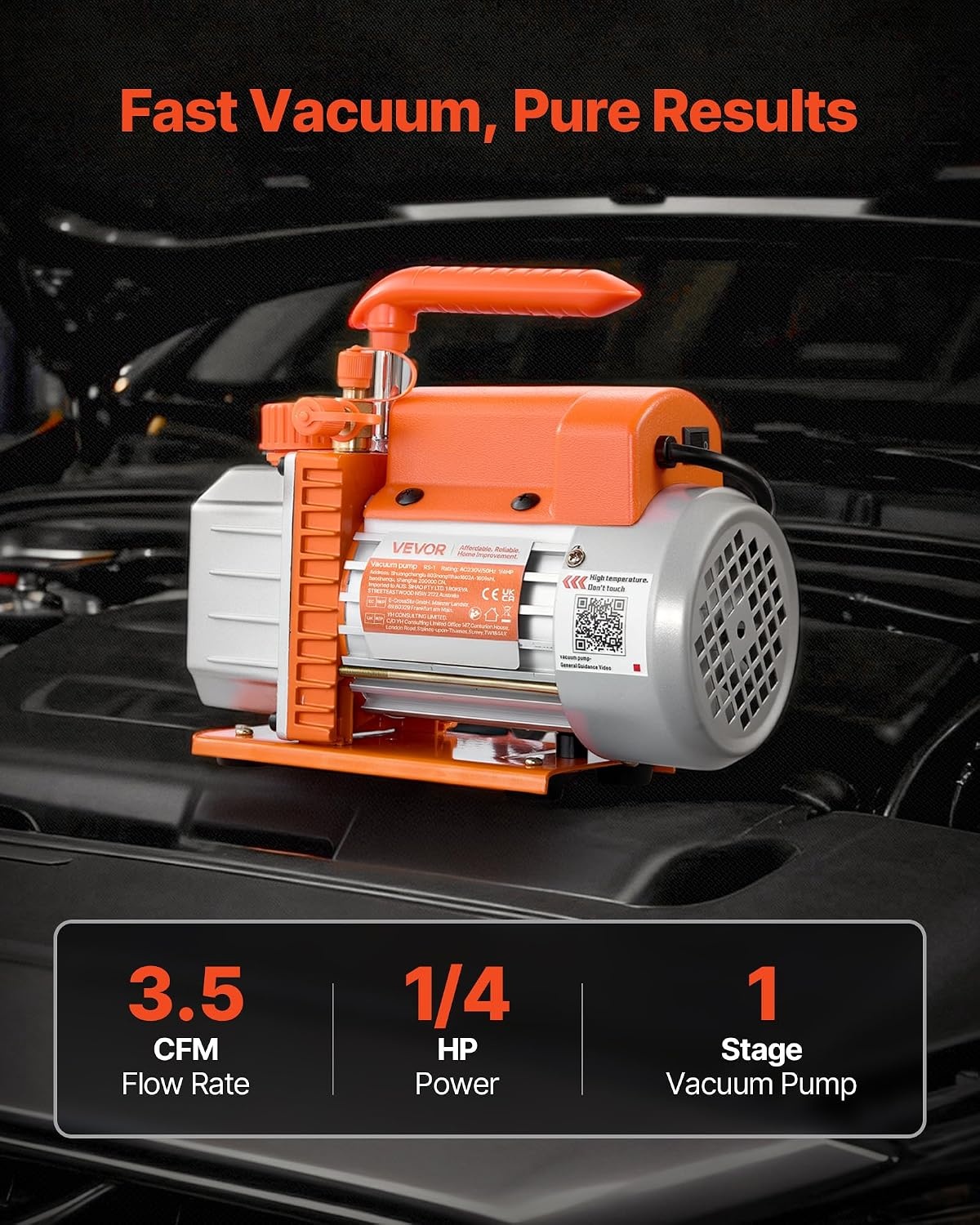 image:imageVEVOR Vacuum Pump 35 CFM 14 HP HVAC Single Stage Rotary Vane AC Vacuum Pump for R134a R22 R410a Systems 4 Pole Motor for Automotive Air Conditioner Maintenance Resin Degassing Oil Included