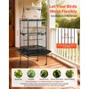 image:imageVEVOR Bird Cage 327 x 311 x 827 inch Open Flat Top Wrought Iron Bird Flight Cage with Perches SlideOut Tray Plastic Feeders for Cockatiel Monk Parakeet Amazon Parrot African Grey ParrotBlack