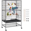 image:imageVEVOR Bird Cage 327 x 311 x 827 inch Open Flat Top Wrought Iron Bird Flight Cage with Perches SlideOut Tray Plastic Feeders for Cockatiel Monk Parakeet Amazon Parrot African Grey ParrotBlack