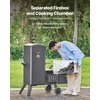 image:imageVEVOR Charcoal Offset Smoker HeavyDuty Steel BBQ Offset Smoker with Side Firebox Movable Outdoor Barbecue Smokers with 6 Adjustable Grates Thermometer amp Air Vents for Backyard Patio Party Cooking