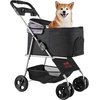 image:imageVEVOR Pet Stroller 35 lbs Weight Capacity Foldable Dog Cart 3 Wheels Cats Carts with Mesh Windows and Cup Holders Portable Pet Carrier Stroller with Brake for Small to Medium Pets4 wheels  For Pets up to 35 Pound