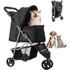 image:imageVEVOR Pet Stroller 35 lbs Weight Capacity Foldable Dog Cart 3 Wheels Cats Carts with Mesh Windows and Cup Holders Portable Pet Carrier Stroller with Brake for Small to Medium Pets3 wheels  For Pets up to 35lbs