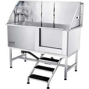 image:imageVEVOR 38 Inch Stainless Steel Dog Washing Station Pet Grooming Tub with Hot amp Cold Faucet Showerhead Home Wash Sink Fits Small and Medium Cats and Dogs NonSlip Stairs Right DoorWhite