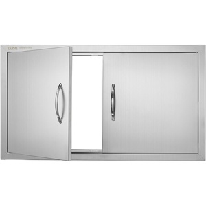image:imageVEVOR BBQ Access Door 305W x 21H Inch Double Outdoor Kitchen Stainless Steel Flush Mount Wall Vertical With Handles for BBQ Island Grilling Station Outside Cabinet34W x 19HSilver